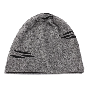 Dark grey knitted beanie with black scratch patterns for outdoor winter warmth