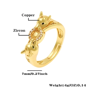 Detail of copper fox ring with zircon inlay showing 7mm width and material specifications