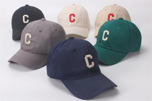 Selection of six colors for children's cotton canvas baseball caps with C embroidery