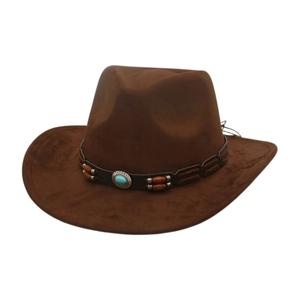Cappello da cowboy marrone scuro con fascia in perline turchesi vintage per le vacanze