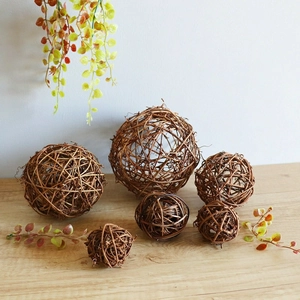 Set of 6 natural brown rattan balls for DIY Christmas tree decoration and home styling