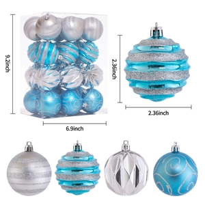 Blue and silver 6cm Christmas ball set size details with 9.2-inch box dimensions