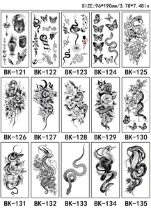 Detailed grid view showing 15 sketch floral tattoo sticker designs in 96x190mm size