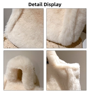 Détails du sac cabas en fausse fourrure pelucheuse montrant la texture et l'artisanat