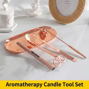 Stainless Steel Candle Care Tools With Wick Trimmer Snuffer Dipper Storage Tray Pulse Lighter For Aromatherapy Modern Home