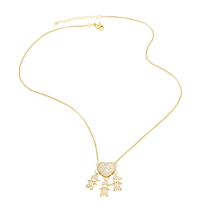 Goldene Herz-Halskette mit drei Zirkonia-Jungen- und Mädchen-Anhängern für Damen