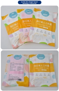 Detailed packaging showing portable travel bed sheet set made of thick SSMMS fabric