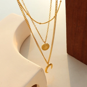 Multi Layer Titanium Steel Necklace For Women Gold Plated Star Moon Pendant Minimalist Choker European Fashion Jewelry