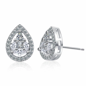 Elegant Copper Zirconia Water Drop Dangle Earrings For Women Fashion Geometric Long Drop Earrings White Gold Plated Jewelry