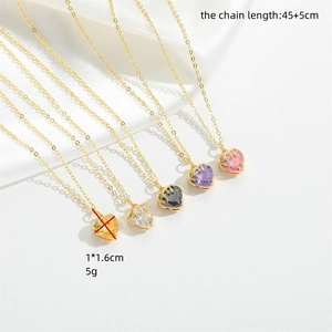 Minimalist heart zircon pendant necklace set in five colors with 45cm adjustable chain