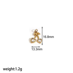 Detail view of 16.8mm x 13.3mm golden cherry pendant with heart-shaped crystals