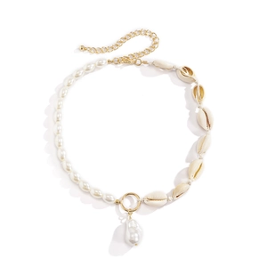Baroque irregular pearl necklace with shell splicing and gold metal pendant