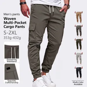 Men Cargo Joggers Tapered Pants Multi Pocket Polyester Elastic Waist Drawstring Casual Slim Fit Streetwear Pants
