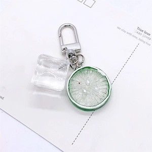 Creative realistic green lemon slice and ice cube keychain for bag decoration