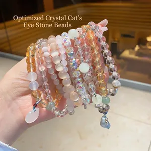 Handmade Beaded Bracelet For Women With Synthetic Crystal Cat Eye Stone Freshwater Pearl And Alloy Butterfly Gourd Charms
