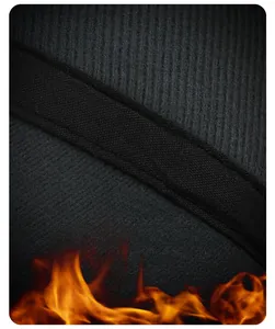 Close-up of thick fleece lining and twill edging for thermal PU leather skull cap