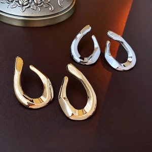 Twisted U-Shape Irregular Copper Earrings With 925 Sterling Silver Earring Post Liquid Metal Minimalist Geometric