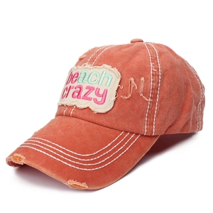Distressed orange beach crazy baseball cap with embroidery patches and contrast stitching