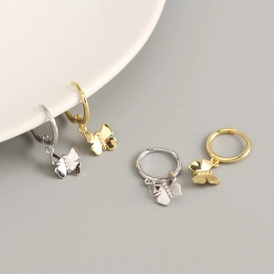 Minimalist S925 sterling silver butterfly hoop earrings in gold and silver finish