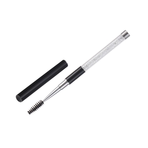 Portable black eyelash and eyebrow brush with decorative crystal filled handle