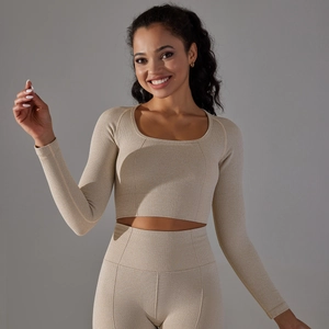Close-up of seamless breathable knit texture on high-elasticity yoga sportswear