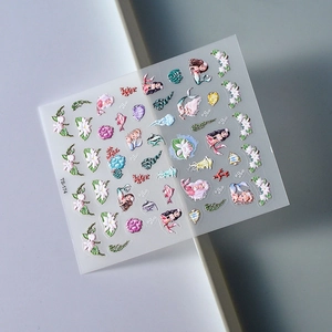 5D embossed mermaid nail stickers with 3D shells and sea stars nautical design TS-174