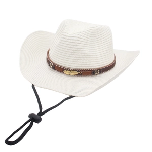 Western Straw Cowboy Hat Woven Sun Protection Wide Wired Brim Feather Trim Windproof Rope Vintage Outdoor Beach Ethnic
