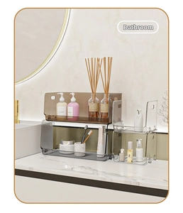 Stackable PET storage boxes with U-shaped opening and side handles for skincare