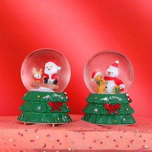 Christmas Snow Globe Musical Glowing Santa Snowman Desktop Ornament Resin Glass Holiday Decoration Festive Gift New Year
