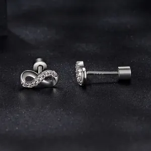 Infinity S925 sterling silver stud earrings with sparkling D color moissanite stones