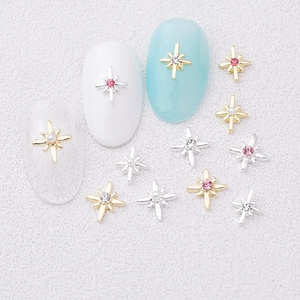 Cross star nail art charms with colorful rhinestones and pearls in gold and silver
