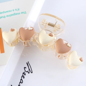 Detail of matte heart claw clip with transparent resin and sturdy metal spring