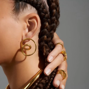 Irregular spiral 18k gold plated stainless steel hoop earrings for stylish women
