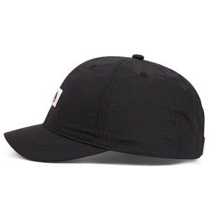 Short brim quick-dry baseball cap in black ripstop nylon with a square side patch