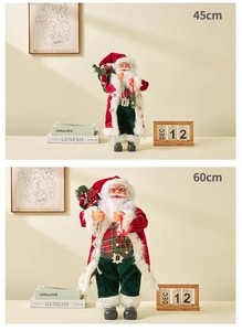 Detailed comparison of 45cm and 60cm Santa Claus dolls with festive red and green velvet