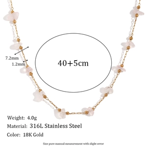 18K gold plated stainless steel necklace featuring natural pink quartz stone chips