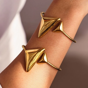 Minimalist 18K gold plated stainless steel open cuff bracelet with triangle elements