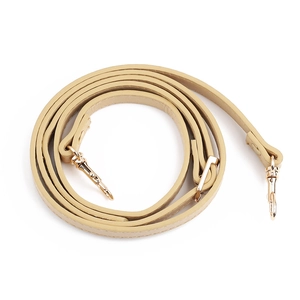 Close-up of beige PU leather shoulder strap with gold metal swivel hook for handbags