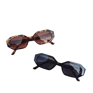 Fashionable retro geometric hexagonal sunglasses in leopard tortoiseshell and sleek black