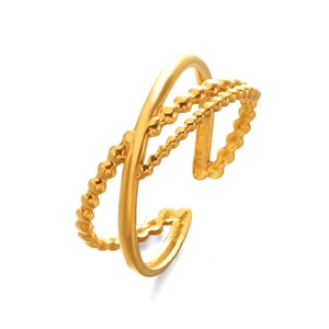 Minimalist gold-plated layered open ring with beaded texture and polished finish for women