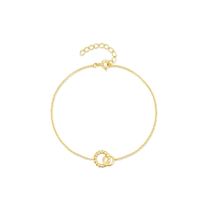 Minimalist S925 silver golden chain bracelet with interlocking smooth and twisted rings