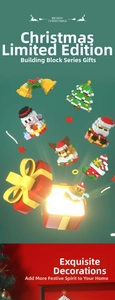 Exploding view of Christmas micro building blocks including Santa and reindeer models