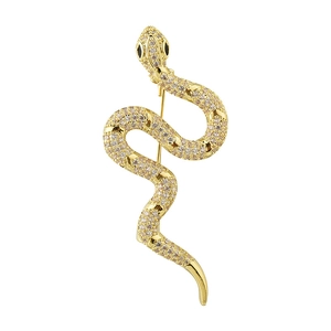 Elegant gold snake brooch with sparkling cubic zirconia and black gemstone eyes