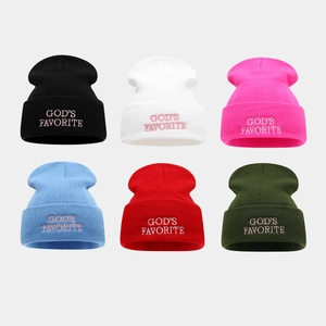Bonnet Beanie Acrylique Tricot Chaud Hiver God's Favorite Broderie Mode Streetwear Unisexe
