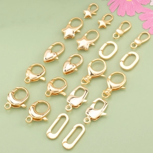 Lobster Clasps Jewelry Connectors 18K Gold Plated Brass DIY Necklace Bracelet Making Findings Heart Star Oval Shapes