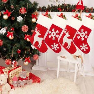 Christmas Stocking Knitted Red White Snowflake Reindeer Hanging Gift Bag Holiday Fireplace Home Decor Traditional