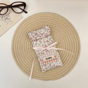 Tragbare Brillenetui aus Stoff mit Blumenmuster und rosa Schleife für Sonnenbrillen