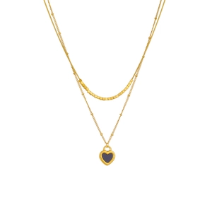 Double-layer gold plated stainless steel necklace with heart pendant on a clean white background