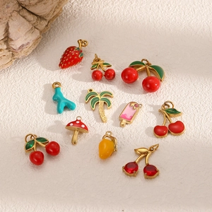 10-piece gold plated alloy fruit and summer enamel pendants with cubic zirconia charms