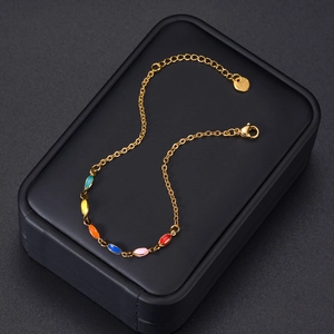 14K gold plated stainless steel bracelet with colorful enamel quadrilateral charms